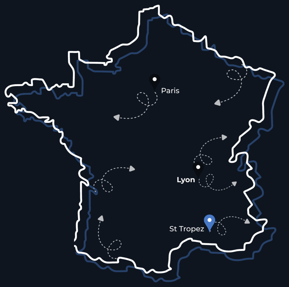 Carte de France des implantations SIFI France SAS : Paris, Lyon et Saint-Tropez